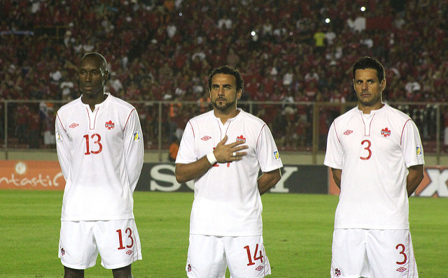 Ante Jazic (R) ahead of a World Cup qualification match in Panama. (Canada Soccer)