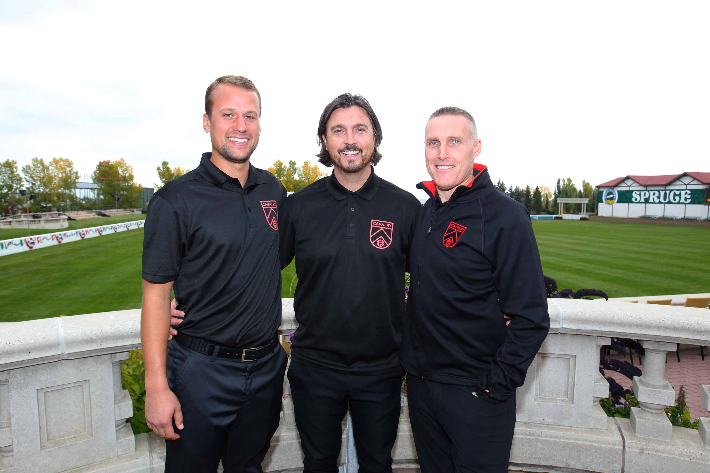 Cavalry FC's coaching staff includes Jordan Santiago (L), Tommy Wheeldon Jr. (C) and Martin Nash (R). (Photo courtesy: Jim Wells, Postmedia).