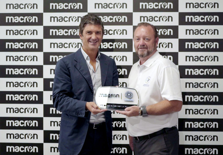 Canadian Premier League commissioner David Clanachan (R) with Macron CEO Gianluca Pavanello. (Supplied) 