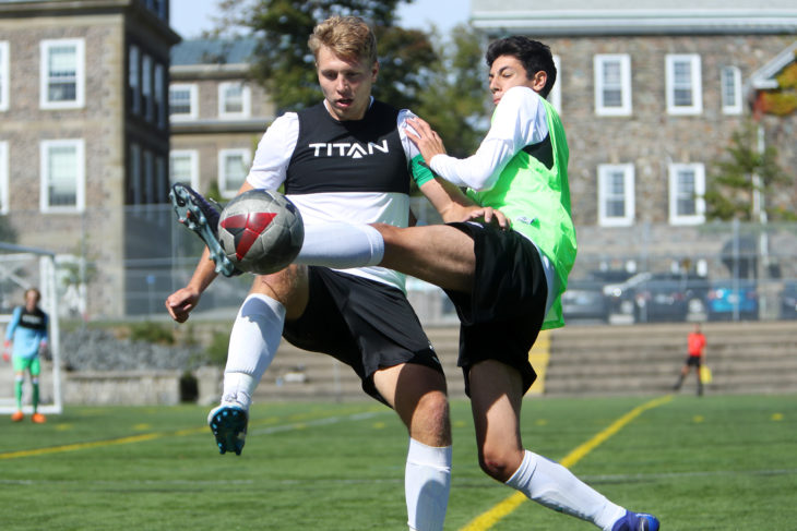 Halifax trialists battle for the ball during Stop 1 of the CPL's #GotGame Open Trials. (CPL)