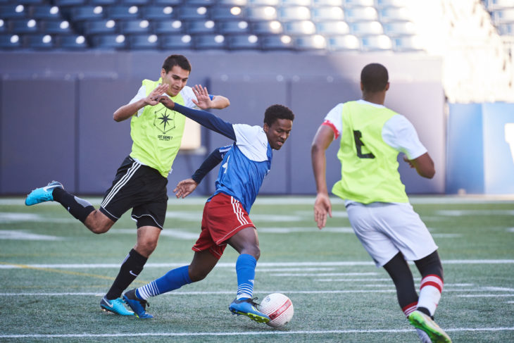 Jibril Yimar during Day 1 of the Open Trials in Winnipeg. (David Lipnowski, CPL)